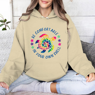 Olivenorma "Fühlen Sie sich wohl in Ihrer Muschel" Spirituelle Kapuzenpullover mit Meeresschildkröte, Fleece-Kapuzenpullover - Hellgelb - 2XL - image 10