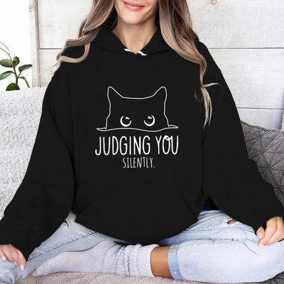 Olivenorma JUDGING YOU SILENTLY Süßes Kätzchen, lockere Passform, Sweatshirts für Damen und Herren, Hoodies - Schwarz - 2XL - image 12