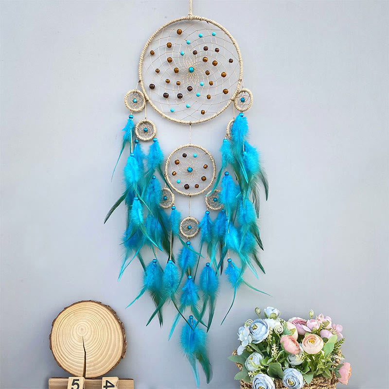 Olivenorma Indianerstamm-Traumfänger, handgefertigt, mit Federdekor - Mit Lichtern - Blau - image 0