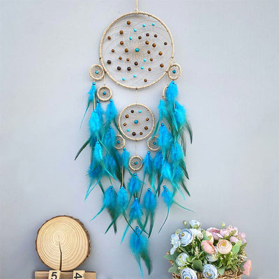 Olivenorma Indianerstamm-Traumfänger, handgefertigt, mit Federdekor - Mit Lichtern - Blau - image 0