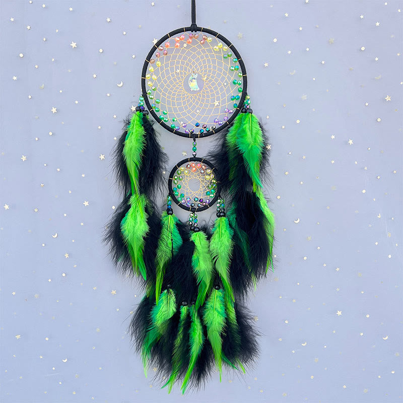 Olivenorma Brillantes Regenbogen-Kristall-Rundnetz, Boho-Traumfänger - Mit Lichtern - Grün - image 1