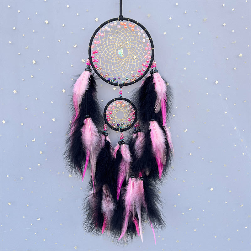 Olivenorma Brillantes Regenbogen-Kristall-Rundnetz, Boho-Traumfänger - Mit Lichtern - Rosa - image 6