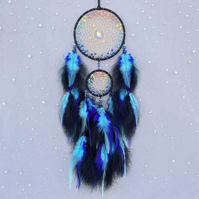 Olivenorma Brillantes Regenbogen-Kristall-Rundnetz, Boho-Traumfänger - Mit Lichtern - Blau - image 0