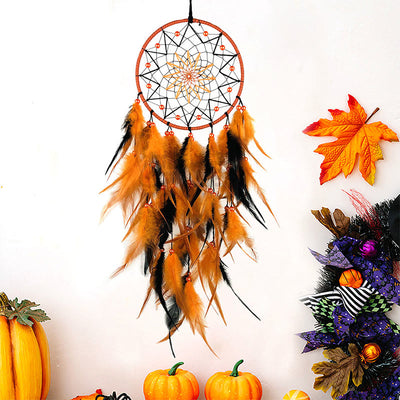 Olivenorma Halloween Schwarz und Orange Handgefertigte Indianer-Traumfänger - Mit Lichtern - image 0