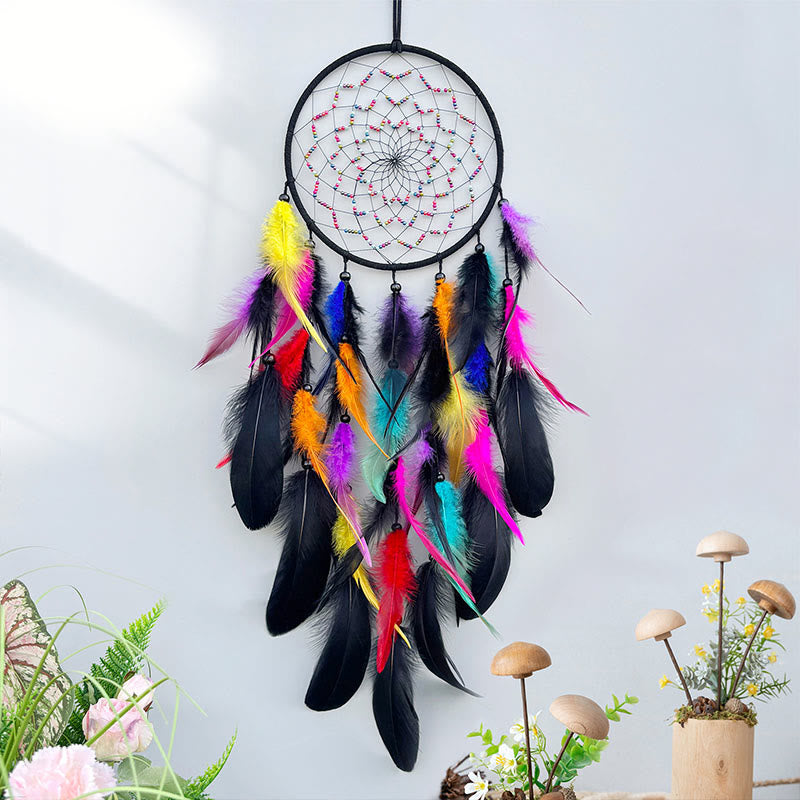 Olivenorma Late Night's Iridescent Feathers Handgefertigter runder Traumfänger - Mit Lichtern - image 0