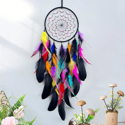 Olivenorma Late Night's Iridescent Feathers Handgefertigter runder Traumfänger - Mit Lichtern - image 0