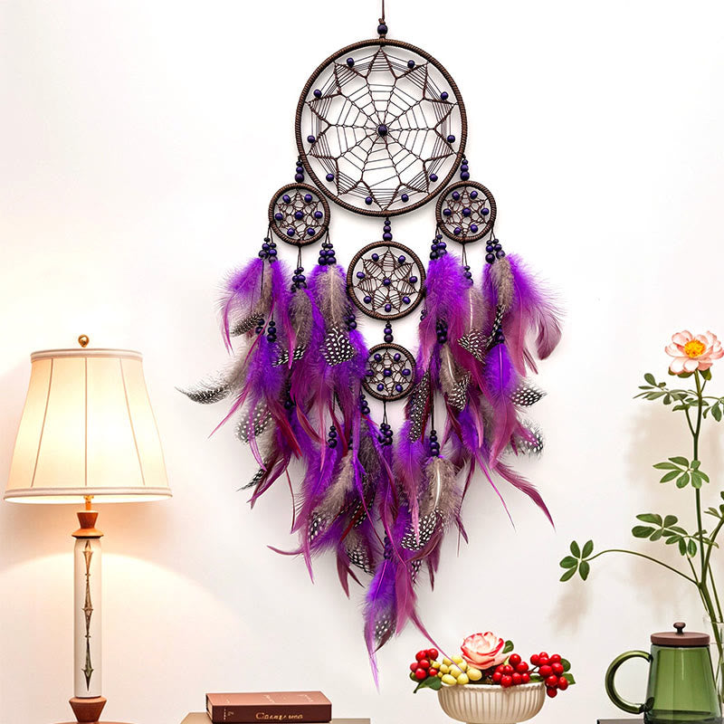 Olivenorma Tribal Symbol Boho Wandbehang Dekoration Kreisnetz Traumfänger - Mit Lichtern - Lila - image 6