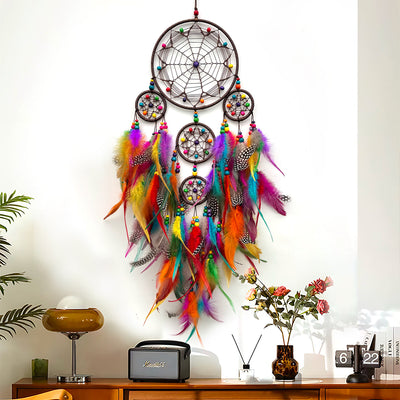 Olivenorma Tribal Symbol Boho Wandbehang Dekoration Kreisnetz Traumfänger - Mit Lichtern - Bunt - image 0