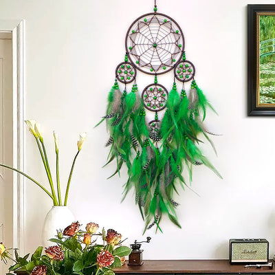 Olivenorma Tribal Symbol Boho Wandbehang Dekoration Kreisnetz Traumfänger - Mit Lichtern - Geen - image 8