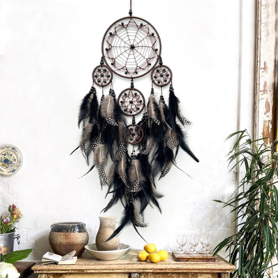 Olivenorma Tribal Symbol Boho Wandbehang Dekoration Kreisnetz Traumfänger - Mit Lichtern - Schwarz - image 9