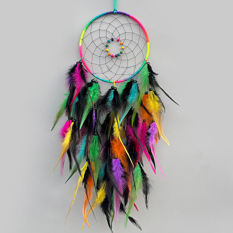 Olivenorma Traumfänger mit Sternennacht-Pracht, Regenbogen, handgefertigt, zum Aufhängen an der Wand, Feder - image 1