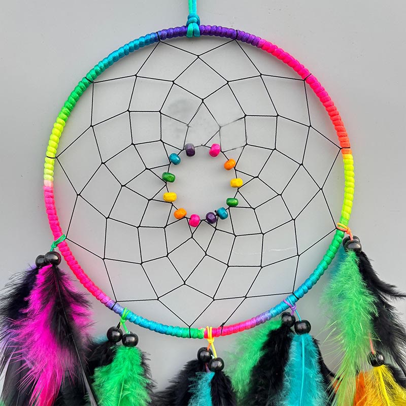 Olivenorma Traumfänger mit Sternennacht-Pracht, Regenbogen, handgefertigt, zum Aufhängen an der Wand, Feder - image 2