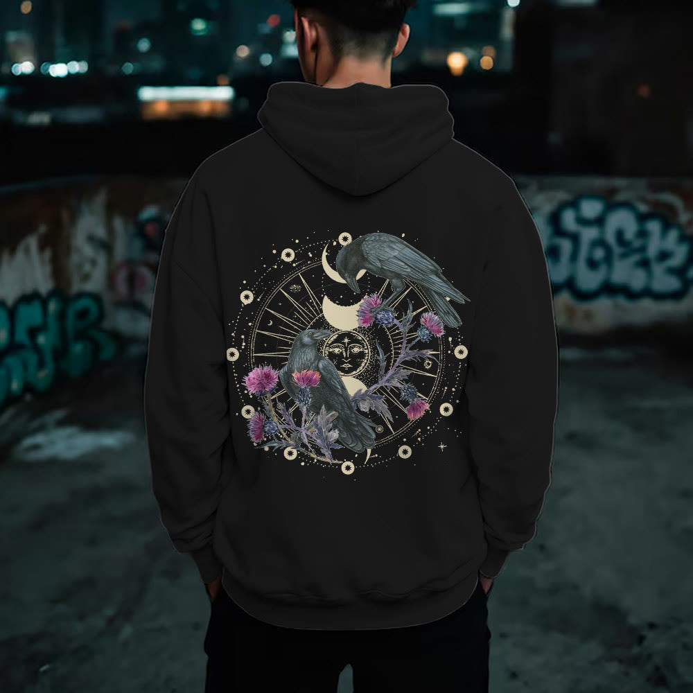 Olivenorma Mystical Moon Phase Raven Floral Fleece Kapuzenpullover Tops Lose Hoodies - image 4