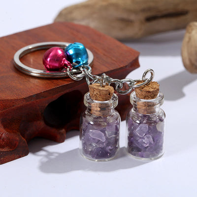 Olivenorma Natürliche Kristallsplitter in Mini-Glasflasche als Schlüsselanhänger mit Glöckchen - Amethyst - image 10