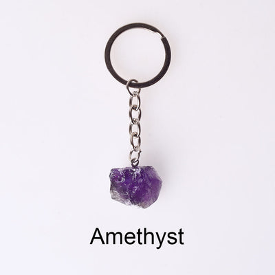 Olivenorma Einzigartiger Rohkristall-Schlüsselanhänger mit Rohedelsteinen - Amethyst - image 4