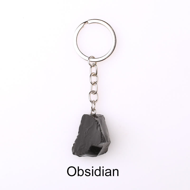 Olivenorma Einzigartiger Rohkristall-Schlüsselanhänger mit Rohedelsteinen - Obsidian - image 34