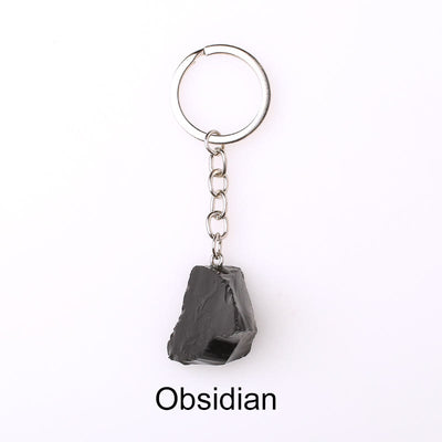 Olivenorma Einzigartiger Rohkristall-Schlüsselanhänger mit Rohedelsteinen - Obsidian - image 34