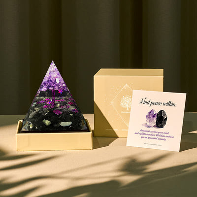 Olivenorma Soul Serenity – Amethyst & Obsidian Baum des Lebens Pyramide - 10 x 10 cm (mit Karte) - JA BITTE 8 $ - image 0