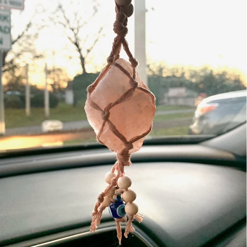 Olivenorma Buntes Makramee-Seil mit natürlichem Kristall-Anhänger, Schlüsselanhänger - image 3