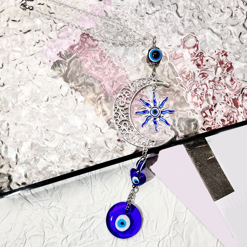 Olivenorma Schlüsselanhänger mit himmlischem Bösen Blick, Mond, Sonne und Herz - image 2