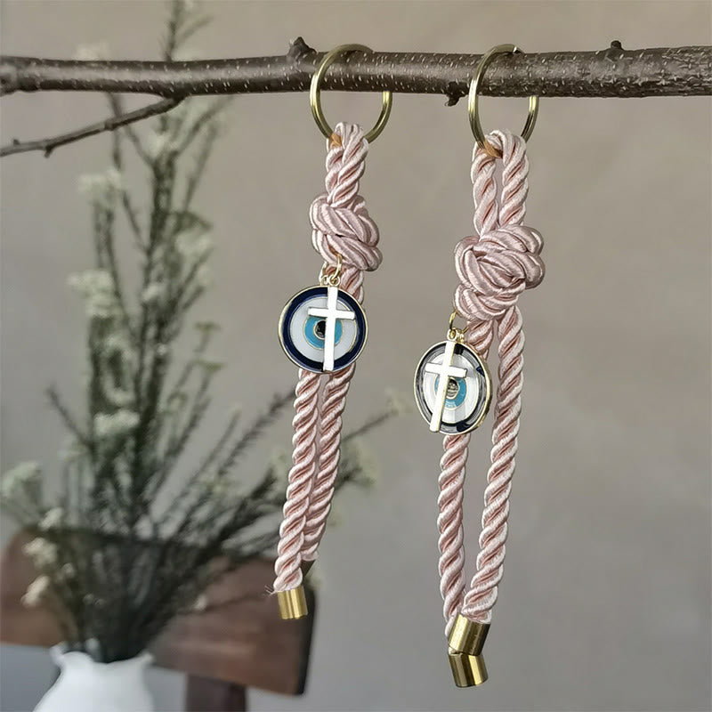 Olivenorma Mehrfarbiger Schlüsselanhänger mit bösem Blick aus gedrehtem Seil - Rosa - image 5