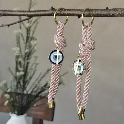 Olivenorma Mehrfarbiger Schlüsselanhänger mit bösem Blick aus gedrehtem Seil - Rosa - image 5