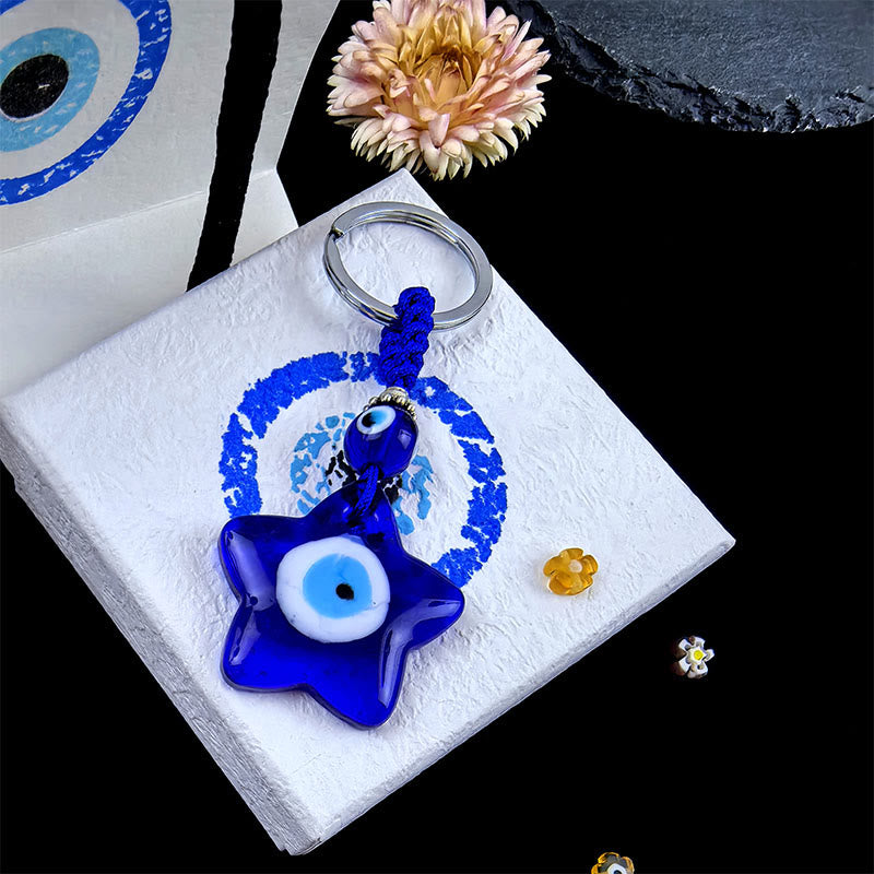 Olivenorma Schützender zweifarbiger Schlüsselanhänger mit bösem Blick – verschiedene Formen - Stern - image 16