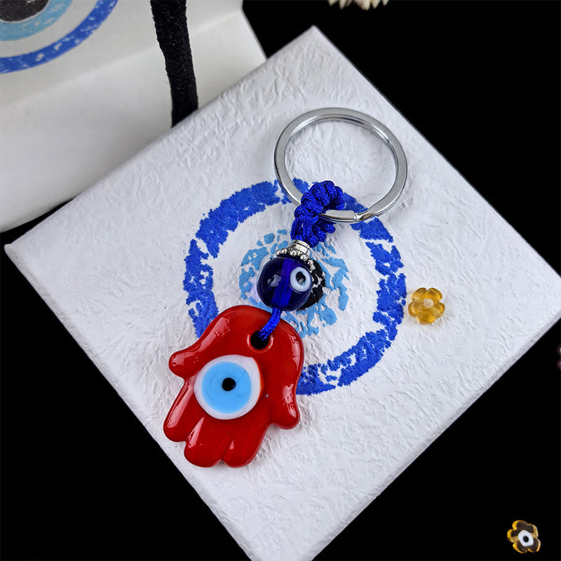 Olivenorma Schützender zweifarbiger Schlüsselanhänger mit bösem Blick – verschiedene Formen - Rote Hamsa - image 12