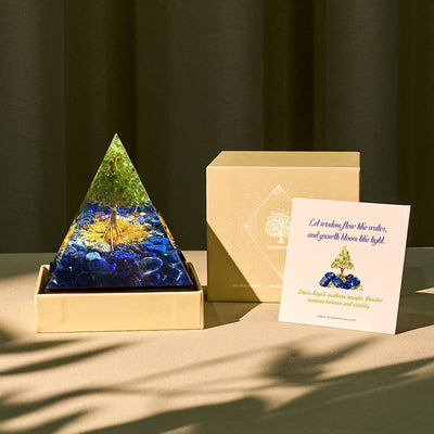 Olivenorma Ozean der Weisheit – Lapislazuli & Peridot Baum des Lebens Orgon-Pyramide - 10 x 10 cm (mit Karte) - JA BITTE 8 $ - image 0