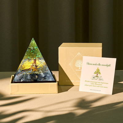 Olivenorma Mondlichtwachstum Peridot & Grauer Mondstein Orgon-Pyramide - 10 x 10 cm (mit Karte) - JA BITTE 8 $ - image 0