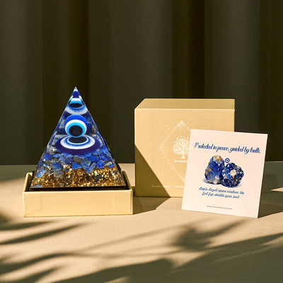 Olivenorma Vision of Serenity Lapislazuli Evil Eye Orgon-Pyramide - 6 cm x 6 cm (mit Karte) - image 0