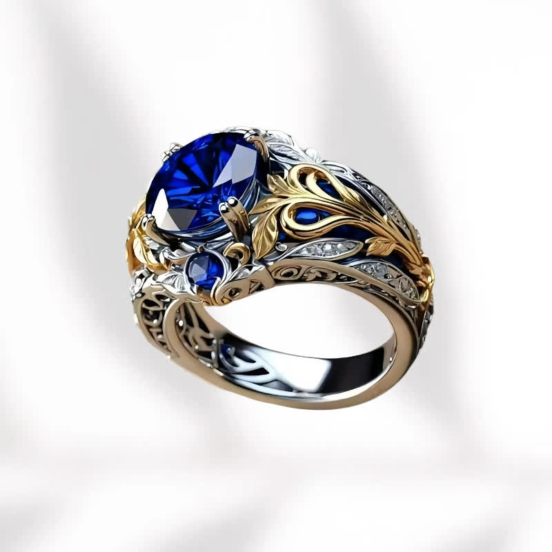 Olivenorma Zweifarbiger Ring aus Blau, Gold und Saphir - image 2
