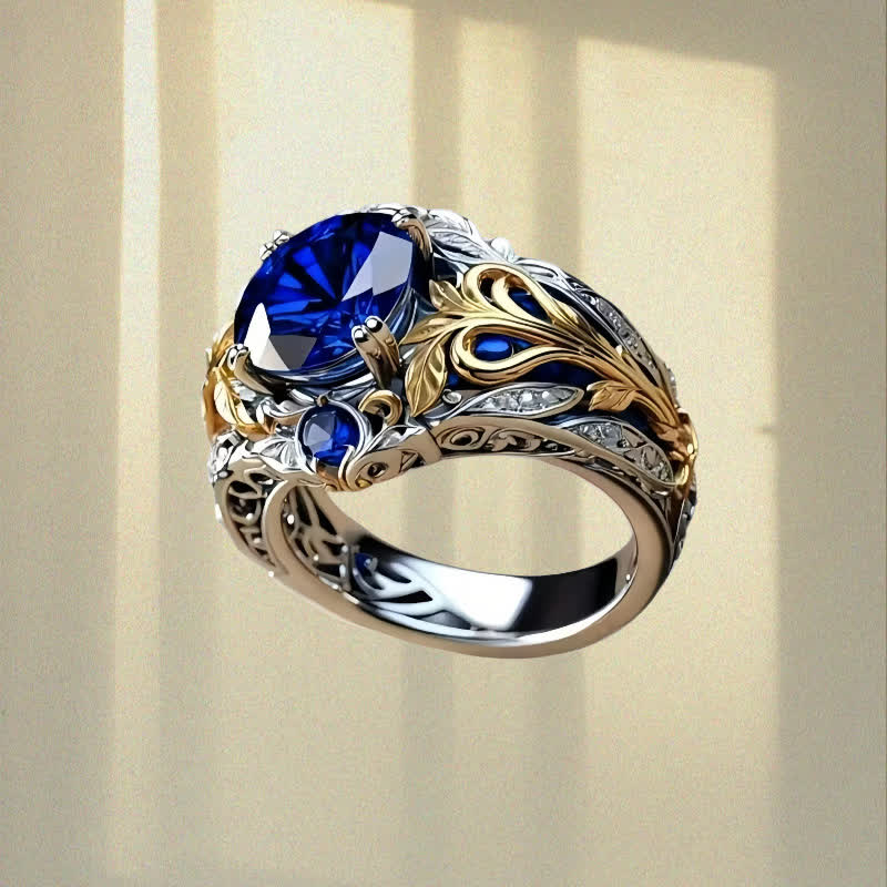 Olivenorma Zweifarbiger Ring aus Blau, Gold und Saphir - image 4