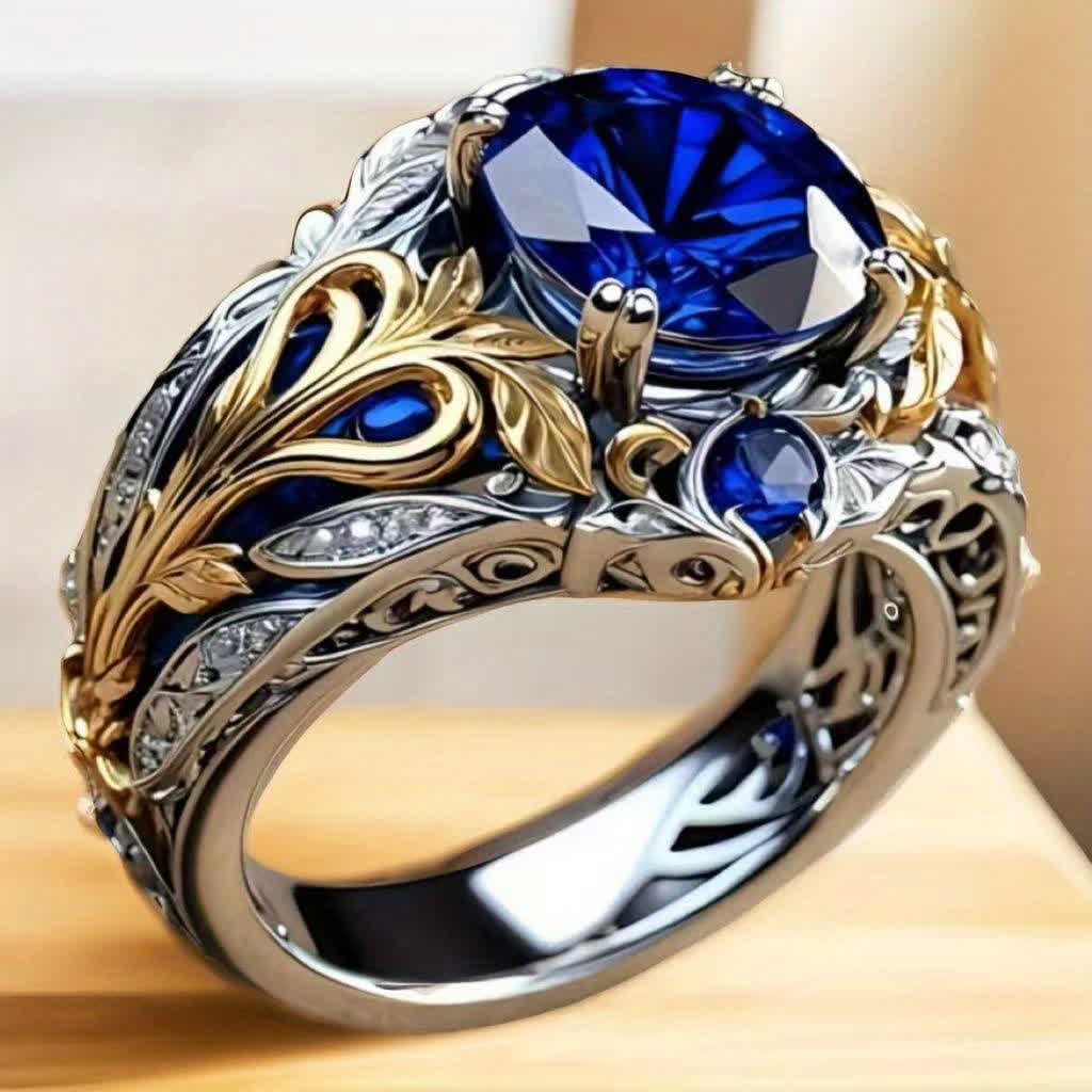 Olivenorma Zweifarbiger Ring aus Blau, Gold und Saphir - image 1