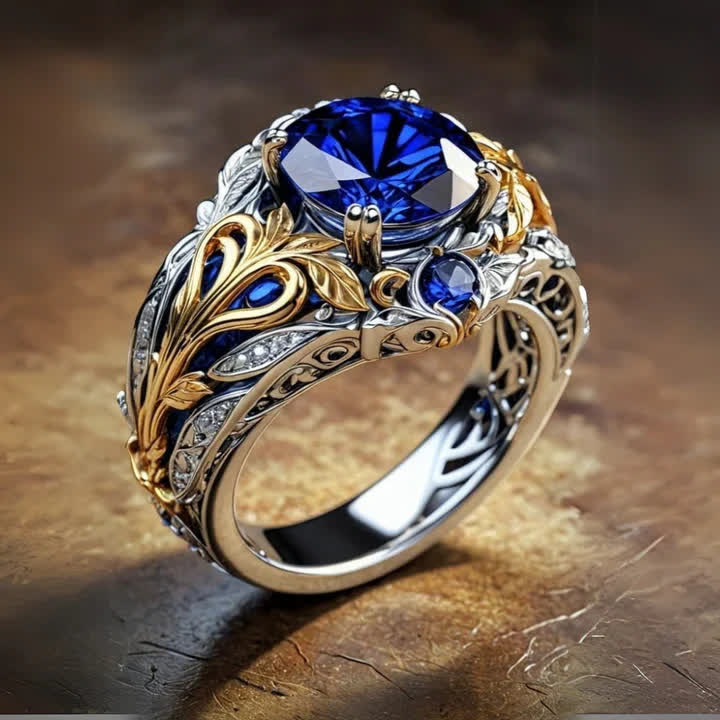 Olivenorma Zweifarbiger Ring aus Blau, Gold und Saphir - US 11 - image 0