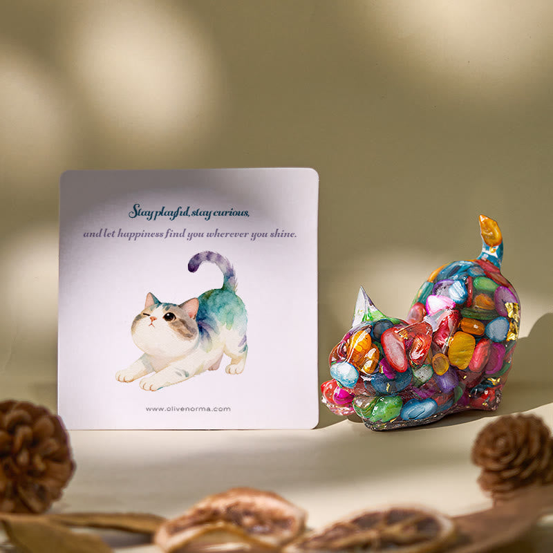 Olivenorma Verspielte Segens-Kristallkatzenfigur, Edelsteindekoration - image 0