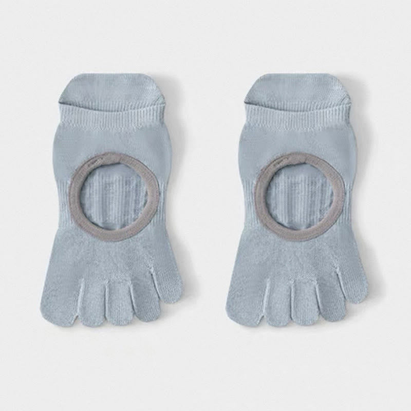 Olivenorma Fünf-Zehen-Yogasocken mit rutschfestem, offenem Schaft - Blau - 6 Paar - image 2