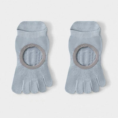 Olivenorma Fünf-Zehen-Yogasocken mit rutschfestem, offenem Schaft - Blau - 6 Paar - image 2