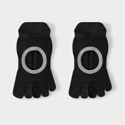 Olivenorma Fünf-Zehen-Yogasocken mit rutschfestem, offenem Schaft - Schwarz - 6 Paar - image 14