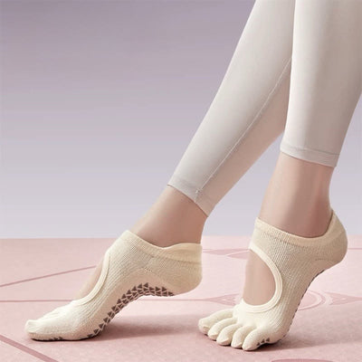 Olivenorma Fünf-Zehen-Yogasocken mit rutschfestem, offenem Schaft - image 16