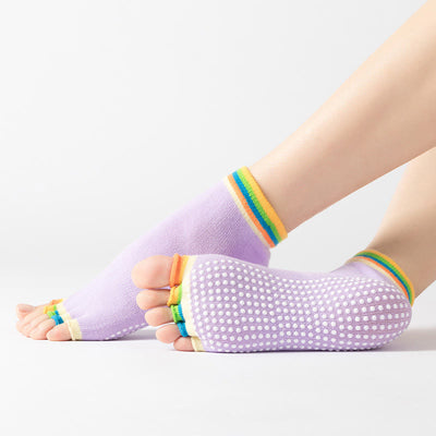 Olivenorma Bunte, knöchellange, zehenfreie Pilates-Socken für Damen, rutschfeste Yoga-Socken - Farbe: Zehenbereich & Helllila - 14 Paare - image 17