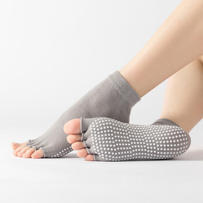 Olivenorma Bunte, knöchellange, zehenfreie Pilates-Socken für Damen, rutschfeste Yoga-Socken - Einfarbig & Hellgrau - 14 Paare - image 4