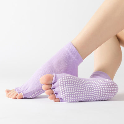 Olivenorma Bunte, knöchellange, zehenfreie Pilates-Socken für Damen, rutschfeste Yoga-Socken - Einfarbig & Helllila - 14 Paare - image 8