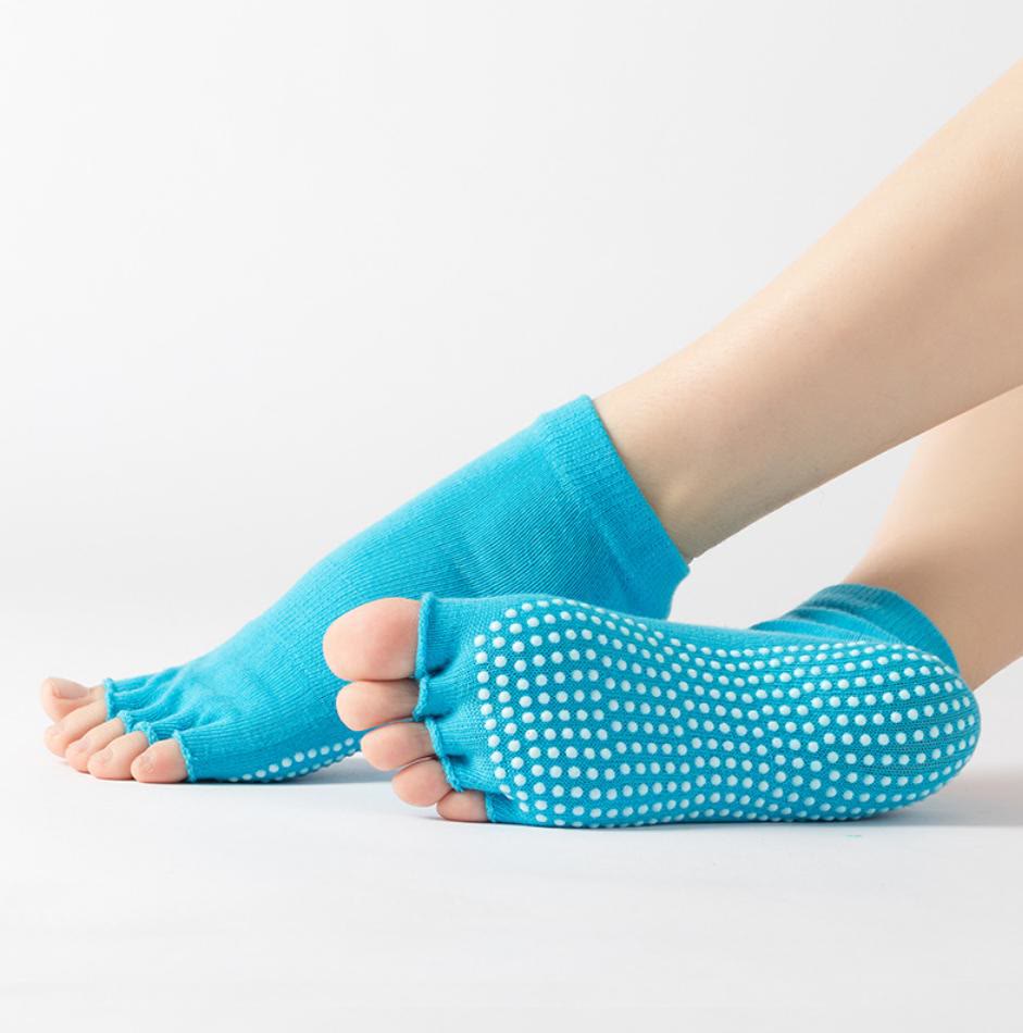 Olivenorma Bunte, knöchellange, zehenfreie Pilates-Socken für Damen, rutschfeste Yoga-Socken - Einfarbig & Blau - 14 Paare - image 12
