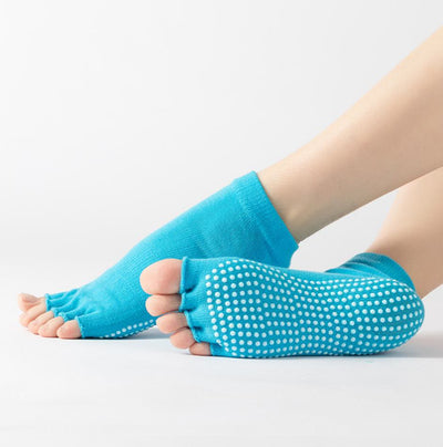 Olivenorma Bunte, knöchellange, zehenfreie Pilates-Socken für Damen, rutschfeste Yoga-Socken - Einfarbig & Blau - 14 Paare - image 12