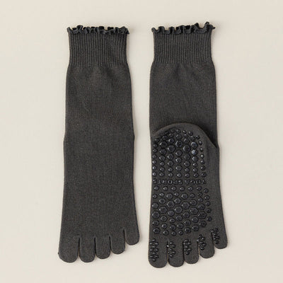 Olivenorma Zehensteg-Yogasocken mit rutschfester Spitze, fünf Zehen, mittelhoch - Dunkelgrau - 8 Paare - image 3