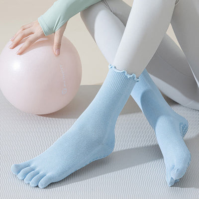 Olivenorma Zehensteg-Yogasocken mit rutschfester Spitze, fünf Zehen, mittelhoch - image 12