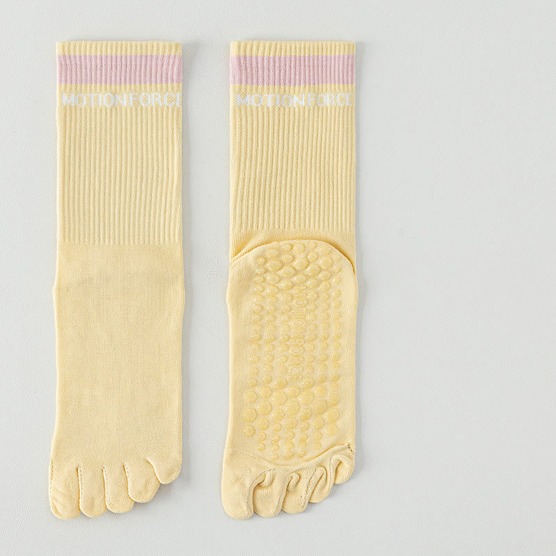 Olivenorma Atmungsaktive Fünf-Zehen-Yogasocken mit rutschfestem Silikon-Grip, mittelhoch geschnitten - Hellgelb - 7 Paare - image 4