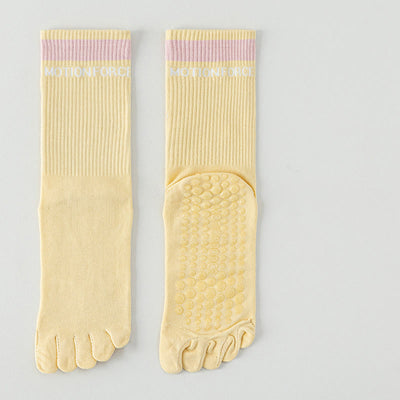 Olivenorma Atmungsaktive Fünf-Zehen-Yogasocken mit rutschfestem Silikon-Grip, mittelhoch geschnitten - Hellgelb - 7 Paare - image 4