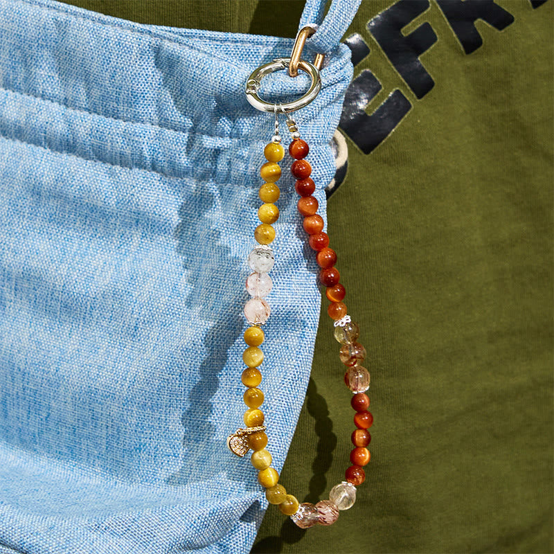 Olivenorma Tigerauge & Gold Rutilquarz Schlüsselanhänger Kristall-Handyband - image 5